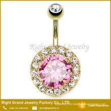 Vergoldete Zinke Set 14G Big Pink kubischer Zirkon Belly Button Ring Schmuck